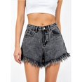 thumbnail image 4 of Women's Rhinestone Denim Shorts, High Waisted Frayed Hem Wide Leg Jean Shorts, 4 of 5