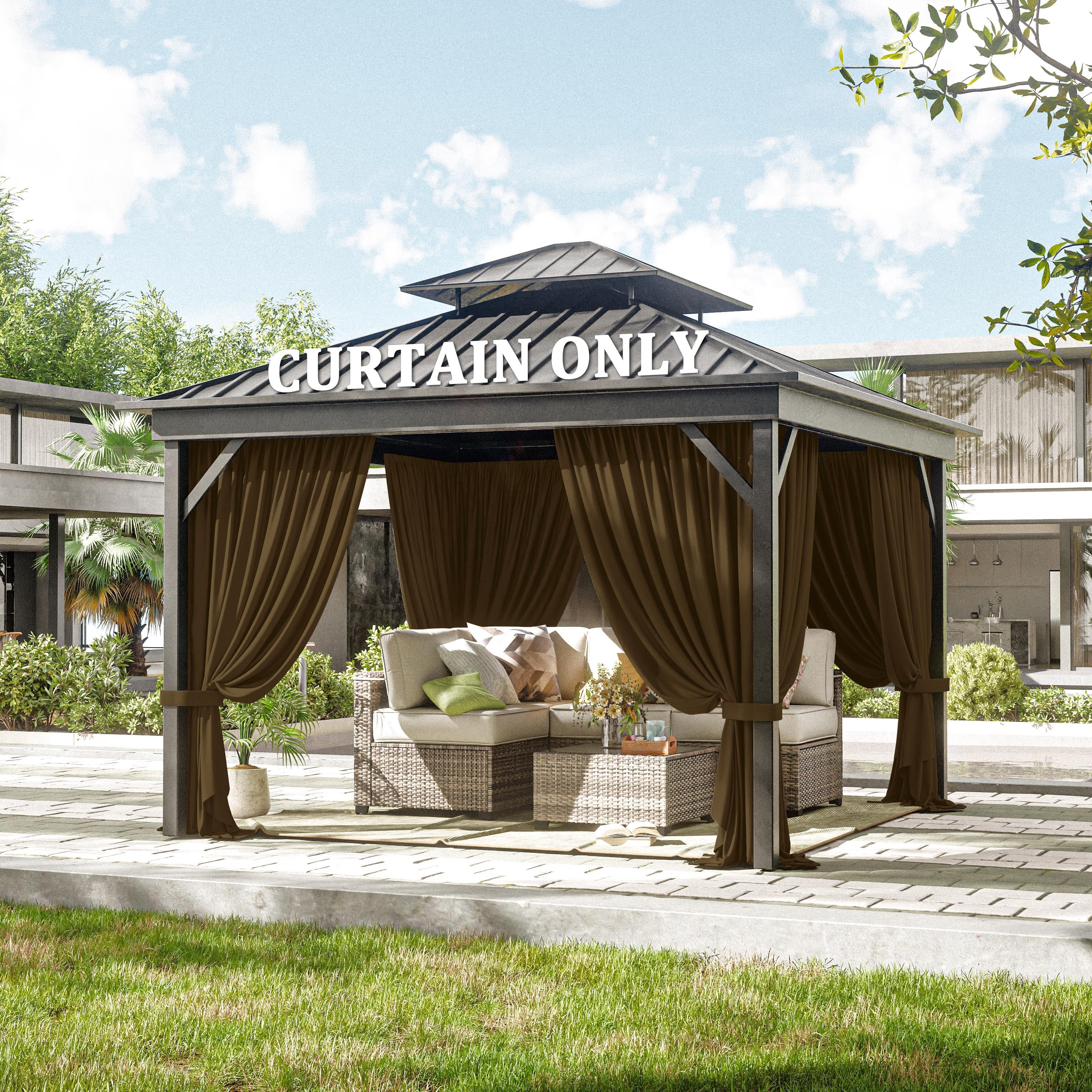 Pakunoda 10' X 6.5' Gazebo Universal Replacement Privacy 4-Panel Curtains, Waterproof Outdoor Curtains Chococlate Sidewall with Zipper for Patio Garden Backyard 10' X 10' Gazebo, Curtain Only