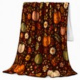 thumbnail image 2 of Embroidered Style Pumpkin Floral Flannel Blanket with Brown Autumn Leaves, Daisies, Red Berries, Cozy Throw for Office and Sunroom, Home Decor Gift for Fall Lovers, 2 of 9