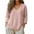 thumbnail image 2 of Endives Women's Linen Shirt Casual V Neck Long Sleeve Blouse Loose Fit Linen Tops Summer Outfit Light Pink, 2 of 5