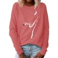 thumbnail image 2 of Floleo Clearance Fall Clothes For Women Women's Animal Cat Print O Neck Loose Sweater Long Sleeve Casual Blouse Top Red, 2 of 6
