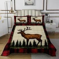 Deer Twin Bedspread Set Red And Black Decor Quilt Set Buffalo Plaid Decor Coverlet Set Teens Western Farmhouse Animal Bedding Set