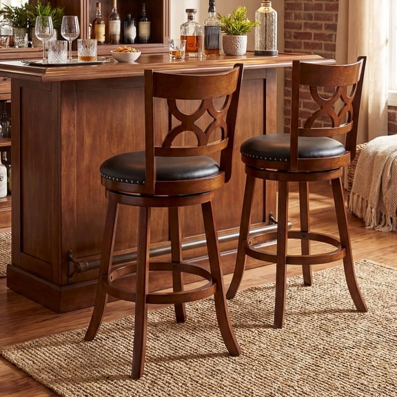 DRAZUNO 31” Bar Height Stools Set of 2 w/Rubber Wood Frame, Upholstered Seat & Footrest