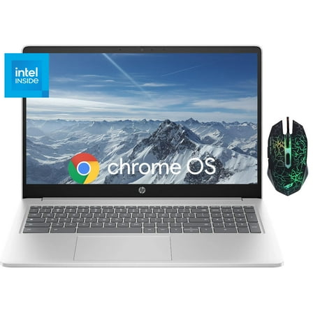 HP 15.6" Chromebook Laptop, Ultra Light Business Laptop, Intel Processor N200, 8 GB LPDDR5 RAM, 64 GB eMMC, Intel UHD Graphics, Long Battery Life, HD Webcam, WiFi 6, Bluetooth, Chrome OS, Silver