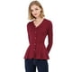 thumbnail image 3 of Top de peplum de punto Jersey Acanalado de manga larga con Cuello En V Allegra K Borgoña XXL, 3 of 6
