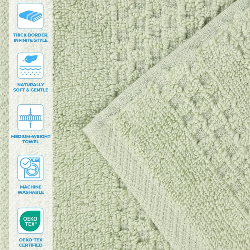Superior Playa Zero Twist Cotton Solid Waffle Textured 3 Piece Towel Set, Green