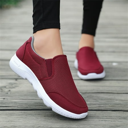 

Cathalem Women Slip on Sneaker Fashion Summer And Autumn Women Flat Lightweight Breathable Slip On Sneaker Sandals for Women Red 7.5