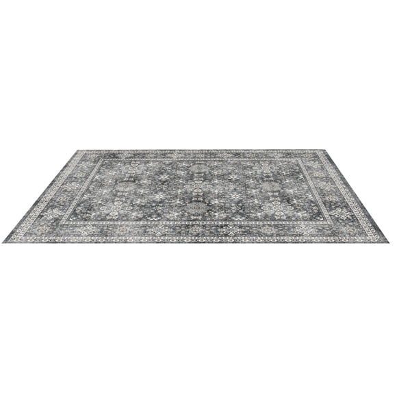 KFFKFF Area Rug, 8 x 10 ft Large Washable Rug, Non-Slip and Tear-Resistant Soft Carpet, Pet Friendly Vintage Area Rugs, Indoor Mat for Bedroom, Living Room, Entryway, Office, Gray