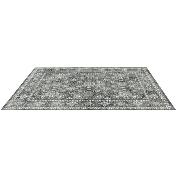 KFFKFF 8 x 10 ft Washable Area Rug, Soft and Durable Non-Slip Carpet, Pet and Kid Friendly Indoor Rug for Bedroom, Living Room, Entryway, Office, Gray