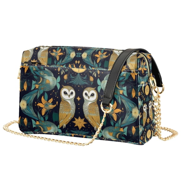 FORMRS Women Crossbody Purse with Chain Strap Vegan Leather Shoulder Handbag, Brown Mystical Owls