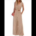 thumbnail image 2 of Conjuntos de Dos Piezas de Verano para Mujer 2025, Top Corto con Cinturón, Mangas y Cuello en V, Pantalones Anchos, Chándal Informal. Caqui XL, 2 of 8