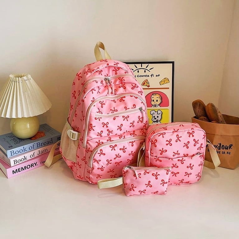 Bow Backpack 3Pcs Set Coquette Nylon Backpack Cute College  display picture 1