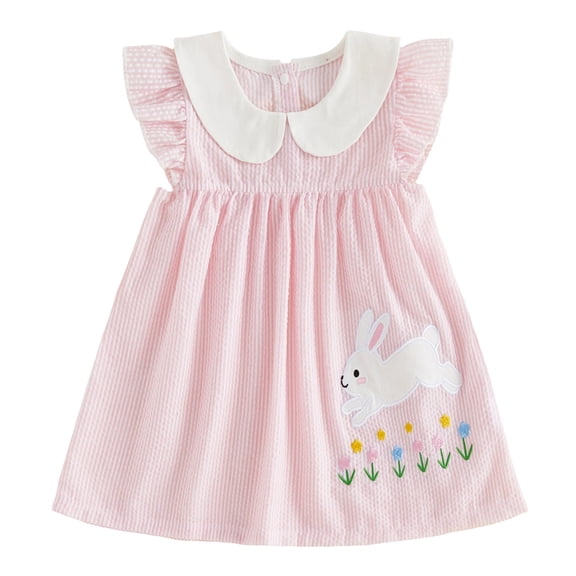 Ulanda Toddler Baby Girl Easter Outfit Bunny Embroidery Smocked Dress Ruffle Sleeve Plaid Dress Cute Easter Clothes (Red, 12-18 Months)