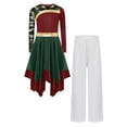 thumbnail image 3 of Haitryli Praise Dance Dress for Girls Printed Overlay Tunic with Wide-leg Pants Worship Liturgical Lyrical Dancewear Burgundy White 8, 3 of 5
