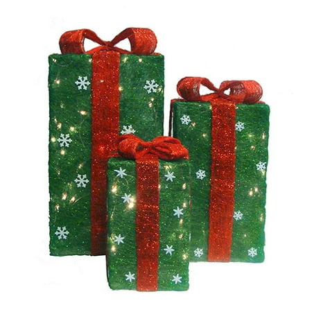 set of 3 tall green sisal gift boxes lighted christmas set of 3 tall green sisal gift boxes lighted christmas