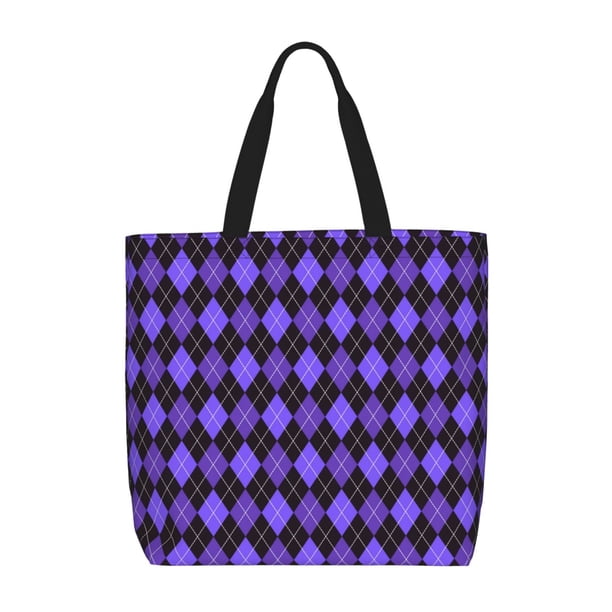 Fotbe purple argyle Bolsa Tote con Estampado para Mujer, Bolsos con Cremallera, Bolsa de Hombro Casual de Gran Capacidad con Bolsillos Internos