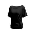 thumbnail image 5 of Womens Short Sleeve Boat Neck Side Shirring Dolman Drape Top, 5 of 6