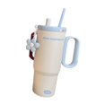 thumbnail image 2 of Botella de agua con vaso térmico de acero inoxidable decorativa con tapa y accesorios Azul claro y blanco, 2 of 9