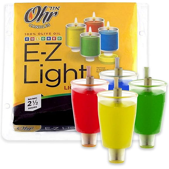 Ohr Candles, 2.5 Hour (Large) Pre Filled, Colored Chanukah Menorah Oil Candles (44 Pack)