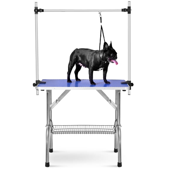 Dog Pet Grooming Table for Large Dogs Adjustable Height Heavy Duty Professional Portable Trimming Table with Arm/Noose/Mesh Tray, Maximum Capacity Up to 330 LBS, 46''(Blue,46Inch)