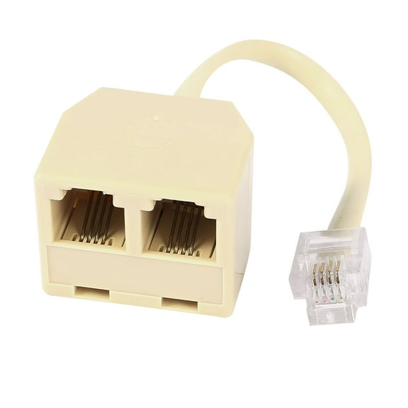 RJ11 6P4C Male to 2x Female Converter Telephone Adapter Cables Beige 13cm 5-inch