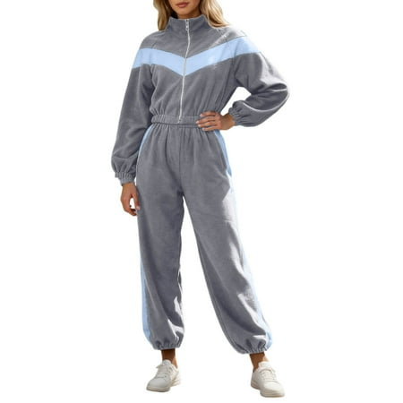 sususu Womens Fall Outfits Fashion Clothing Women s Casual Tracksuit Set Soft Long Sleeve Zip Up Hooded Jacket and High Waist Pants Comfy Fall Winter Daily Outfit - Grey