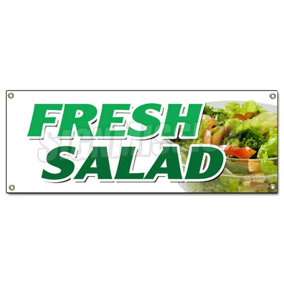 FRESH SALADS BANNER SIGN crisp greens tomato chicken egg caesar food