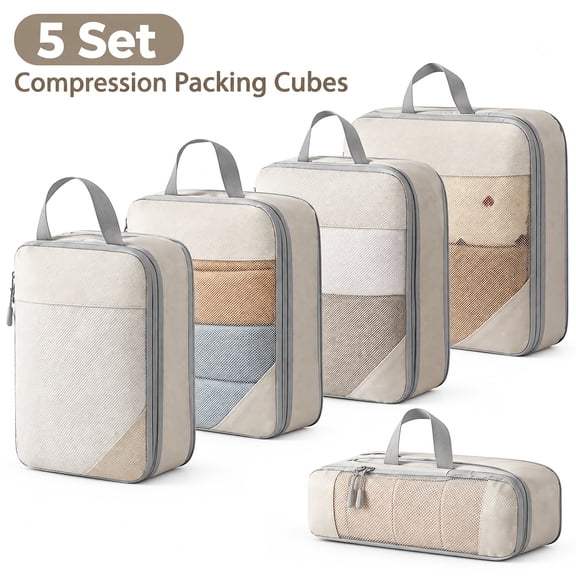 Jiasling Compression Packing Cubes Lightweight Durable Suitcase Organizer Bags 5 Set
