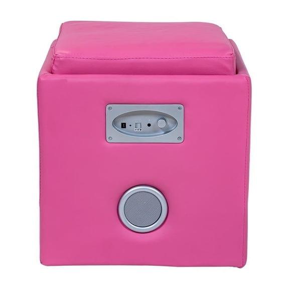Bowery Hill Faux Leather Square Speaker Ottoman in Pink Finish
