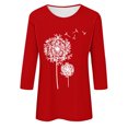 thumbnail image 4 of Plebaso Chemises à Manches 3/4 pour Femmes, Col Rond Décontracté, Hauts Imprimés, Coupe Ample, Blouses Printemps Été 2025 pour Femmes, 4 of 4