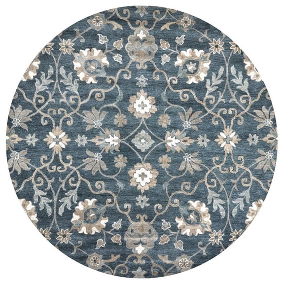 Alora Decor Napoli 8' Round Traditional Motifs Blue/Ivory Hand-Tufted Area Rug