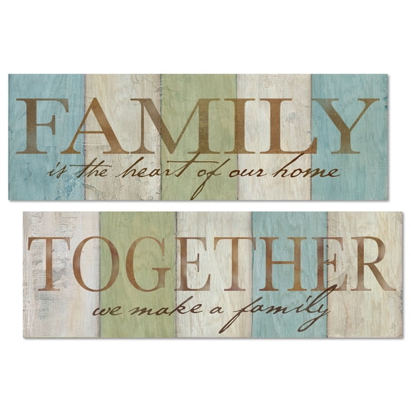 Modern Blue, Green and Brown "Family: Is The Heart Of Our Home" Adult Decor; 2 - 18" x 8" Unframed Posters