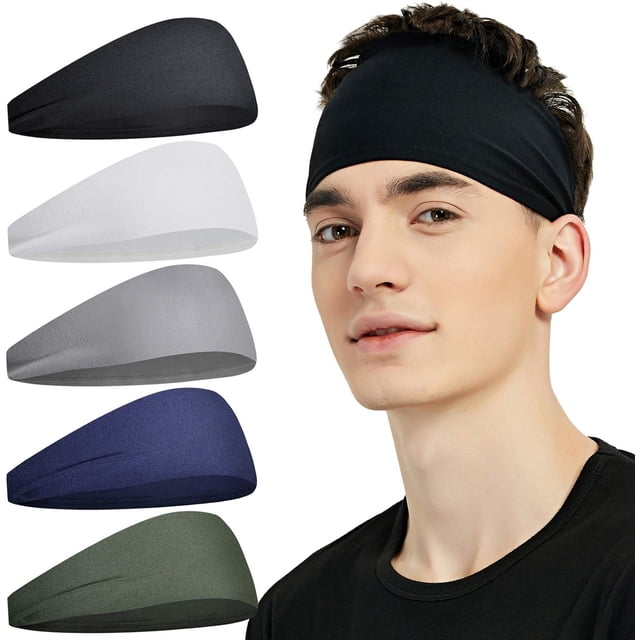 Diademas deportivas para hombres (paquete de 5), diadema de entrenamiento que absorbe la humedad, diademas para correr, ciclismo, fútbol, Yoga