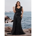 thumbnail image 2 of AURA Women Plus Size V Neck Cocktail Evening Dress Elegant Pleated Sleeve Party Gown, 2 of 8