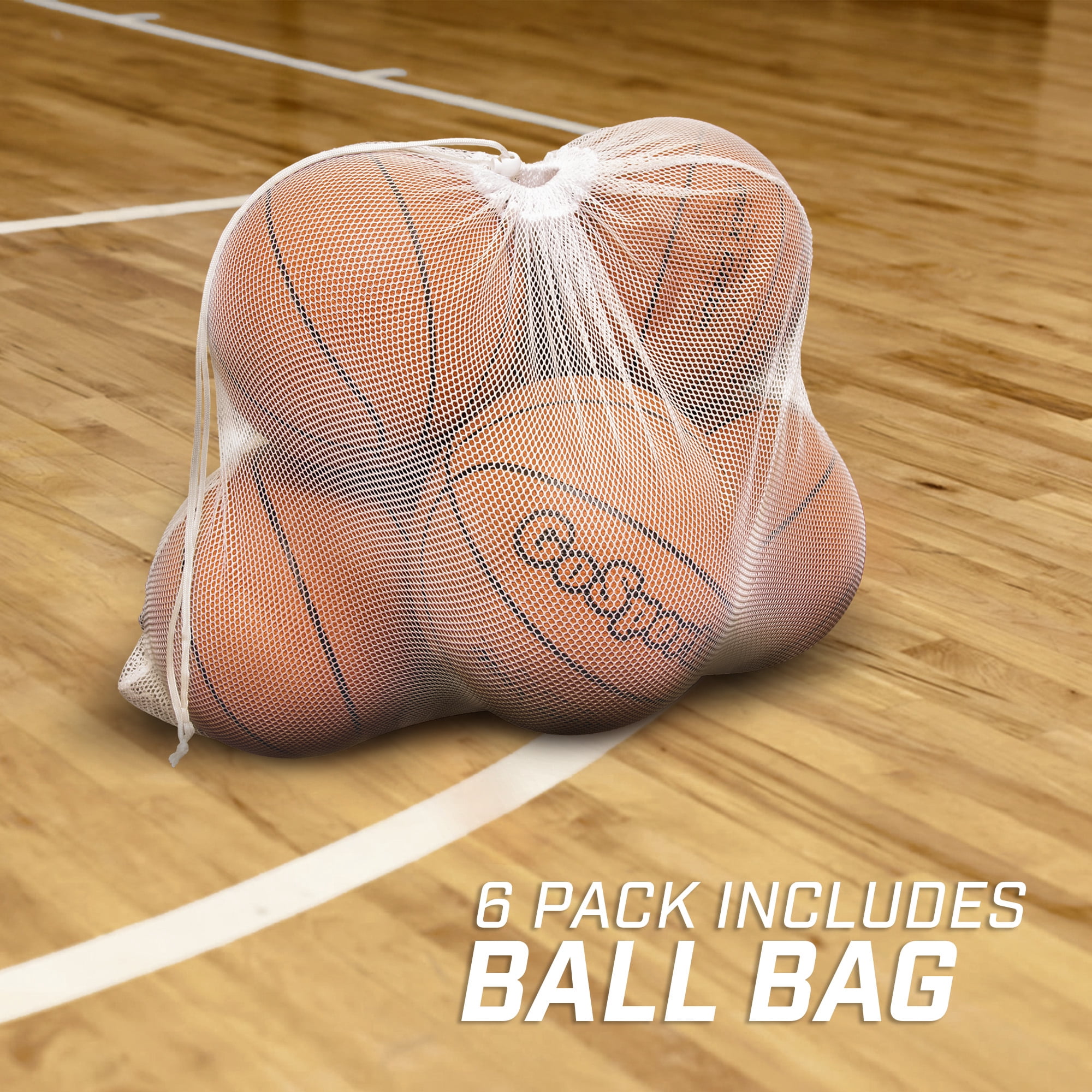 GoSports Indoor / Outdoor Rubber Size 7 Basketball - 29.5" Basketball 6 Pack, Includes Pump and Tote
