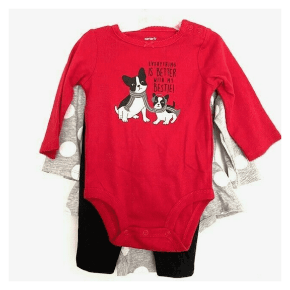Carters Baby Girls 3-Piece Set Outfit Dogs Puppy Red Size 24M