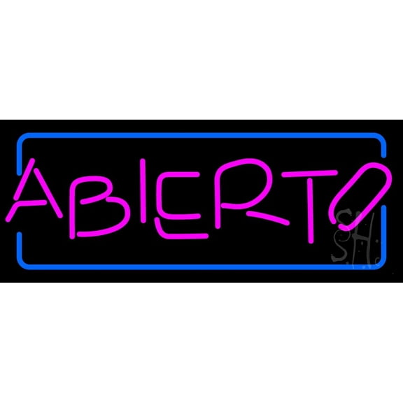 Pink Abierto LED Neon Sign 13 x 32 - inches, Black Square Cut Acrylic Backing, with Dimmer - Bright and Premium built indoor LED Neon Sign for restaurant window and interior decor.