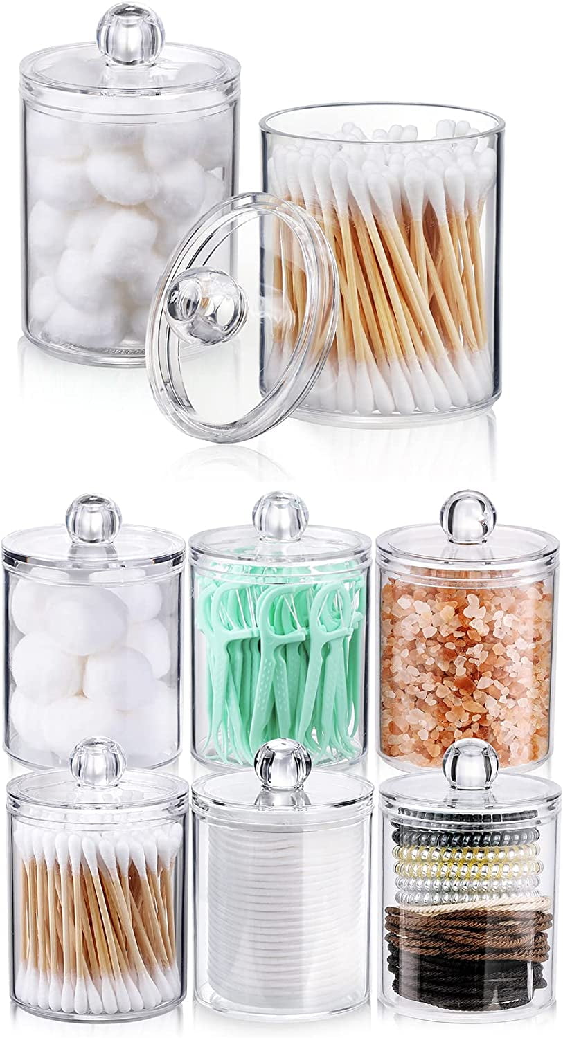 8 Pack Qtip Dispenser Apothecary Jars Bathroom Set with Labels - Clear  Plastic Qtip Holder Storage Set for Cotton Ball,Cotton Swab,Cotton  Rounds,Floss Picks, Hair Clips，Hair Ties(Clear,15oz & 12oz) - Yahoo Shopping
