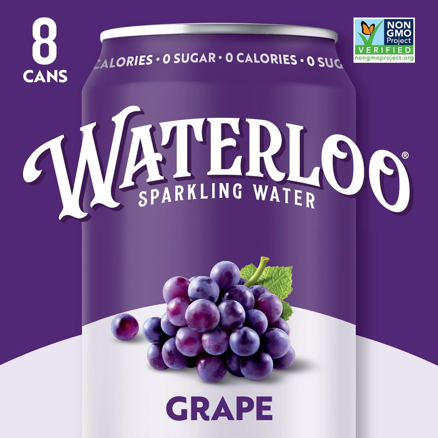 (2 pack) Waterloo Sparkling Water, Grape, 12 fl oz, 8 pack cans