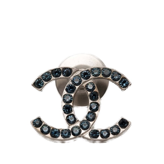Pre-Owned Chanel Coco Mark Logo Pin Brooch, 04A Engraving, Silver Metal Rhinestone, Women's...
