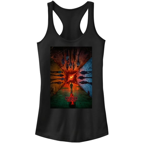 Netflix Junior's Stranger Things The Rift Has Many DiNetflix Men'sions Poster Racerback Tank Top Black / DiNetflix Men'sions Small