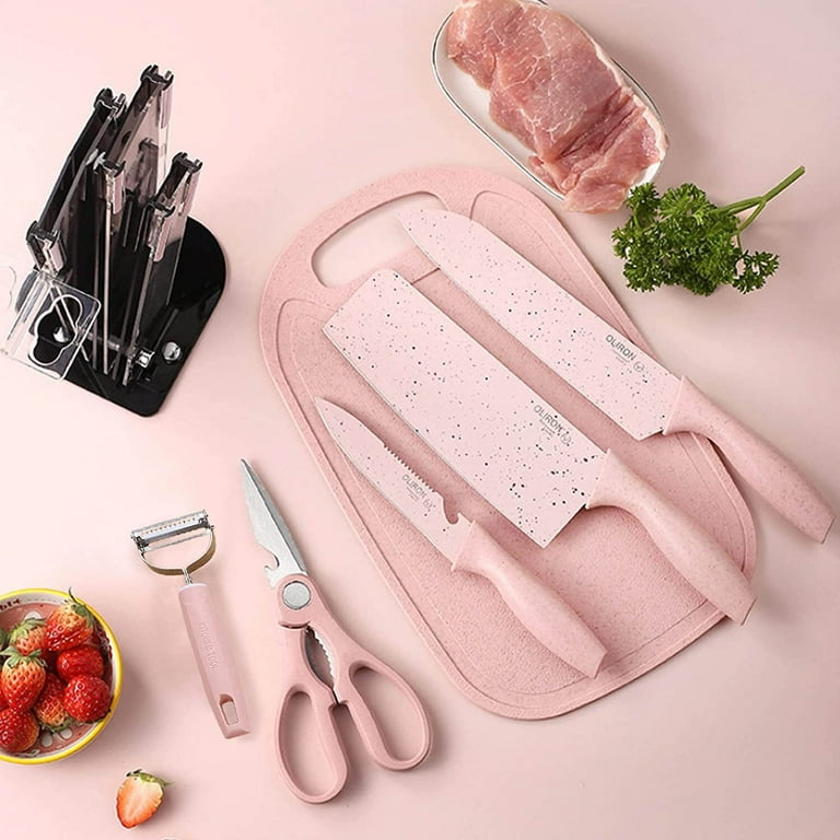 Kitchen Knife Set, 9PC Pink Wheat Straw Sharp Cooking Knife Set