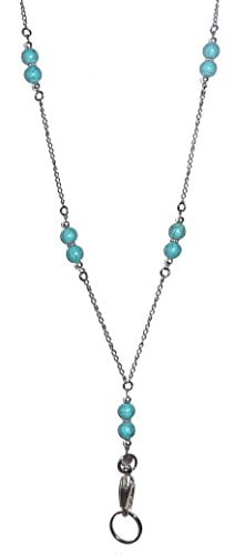 Black & Turquoise Bells ID Badge Holder HANDMADE Beads Lanyard Fashion Necklace