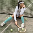 thumbnail image 6 of Naloa Teal Green Glitter Knee Socks, High Socks Long Stretchy Sock Women Knee High Stocking, Long Socks for Women, 6 of 6