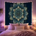 thumbnail image 2 of Symmetrical Lotus Mandala on Deep Navy Blue, Serene Boho for Meditation Enthusiasts, Spiritual Wall Art Decor, Christmas Gift, Tapestry Wall Hanging for Bedroom and Living Room, 2 of 7