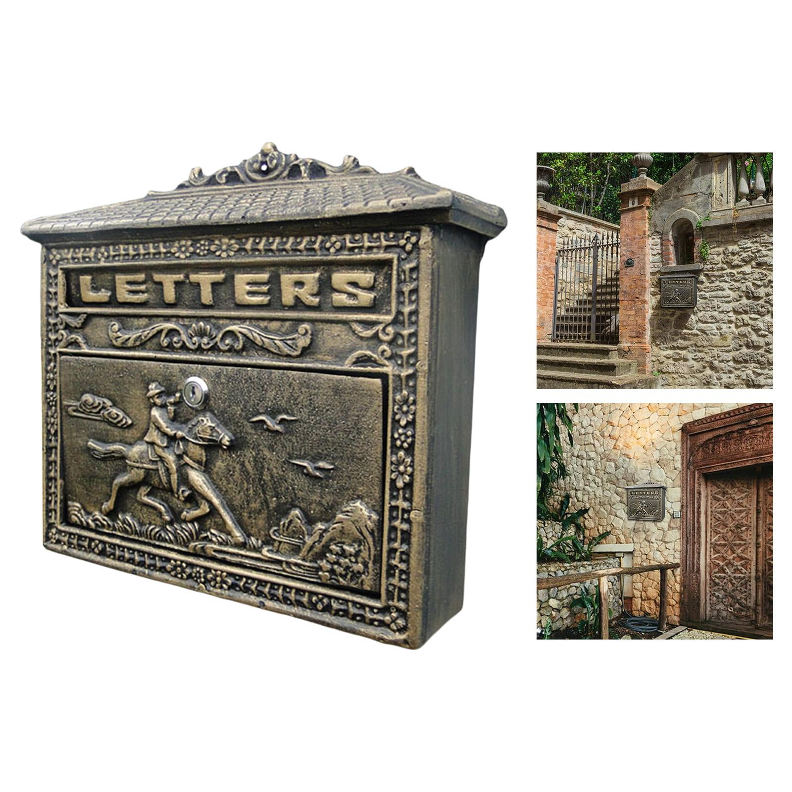 Vintage Mount Mailbox Lockable Waterproof Iron Postbox Letterbox horse
