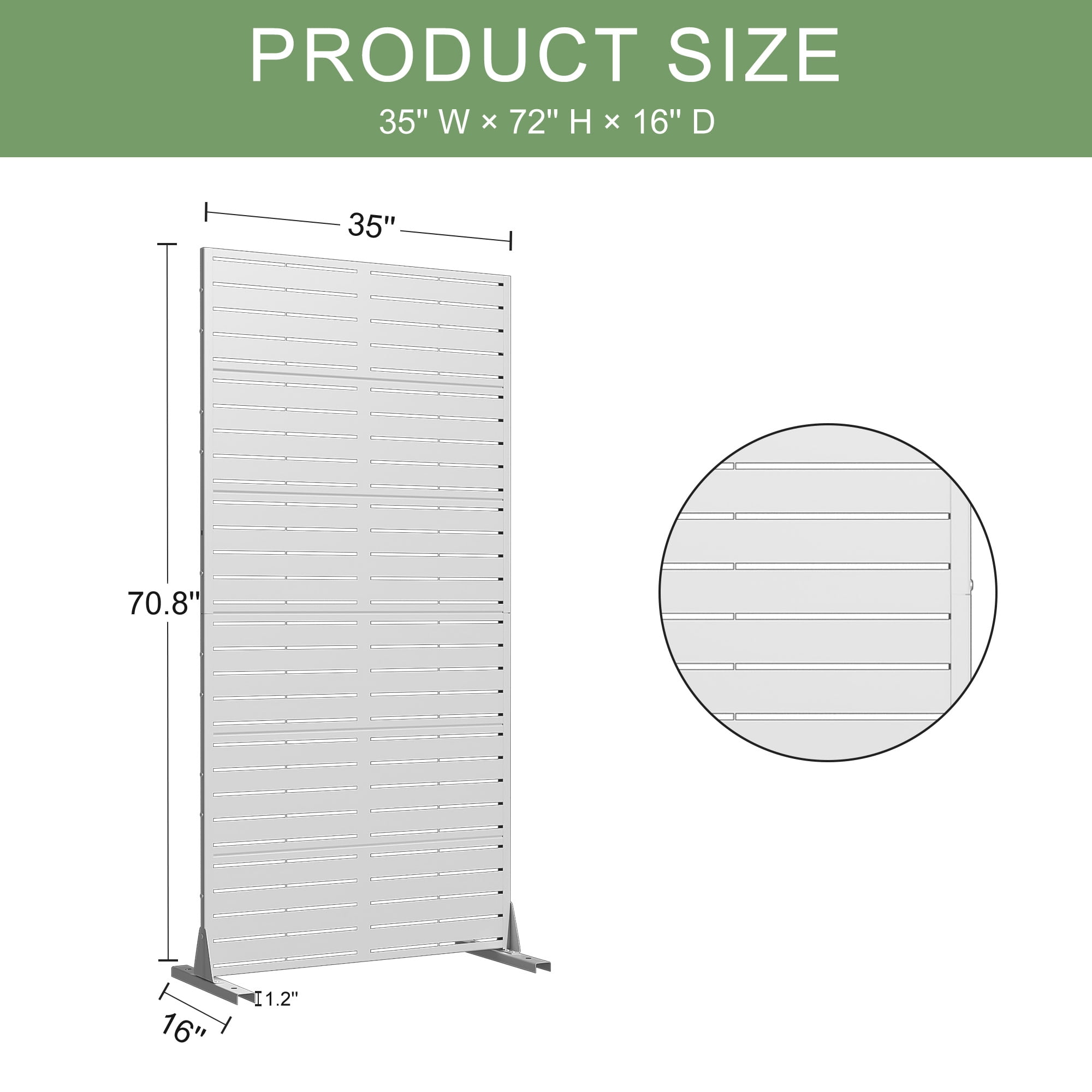 MAYEERTY 72×35" Outdoor White Metal Privacy Panel Screen for Backyard & Garden, Louvered Pattern