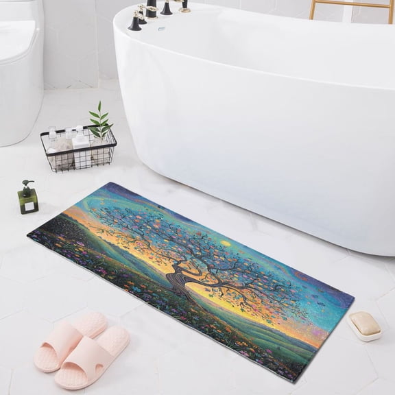 Haosy Whimsical Tree Of Life Bathroom Rugs Non Slip Absorbent Soft Plush Quick Dry Bath Mat, 39"x20"