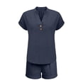 thumbnail image 4 of Summer 2 Piece Sets for Women 2026 Trendy Button Decor Tops, Drawstring Shorts Ladies 2 Piece Sets Navy L, 4 of 5