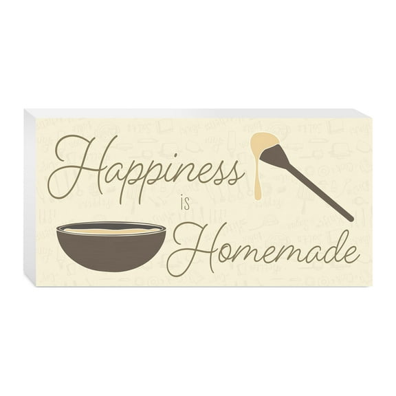 Happiness Homemade Cream Batter Bowl Sage 10 x 5 Wood Tabletop Sign Plaque